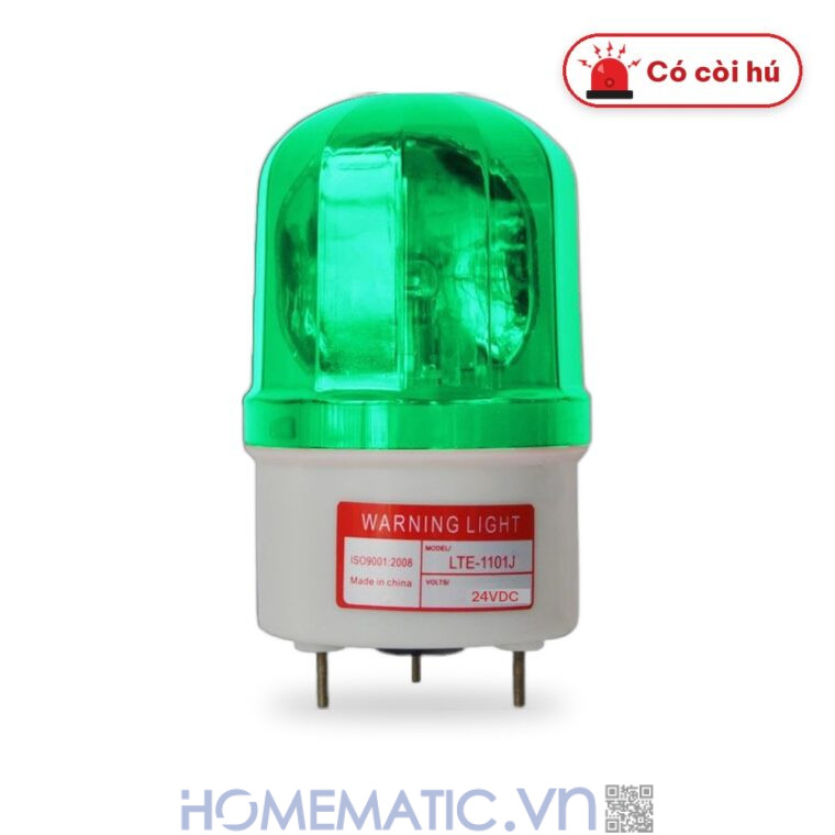 Đèn xoay báo động 24V có còi LTE-1101J màu xanh lá có còi hú