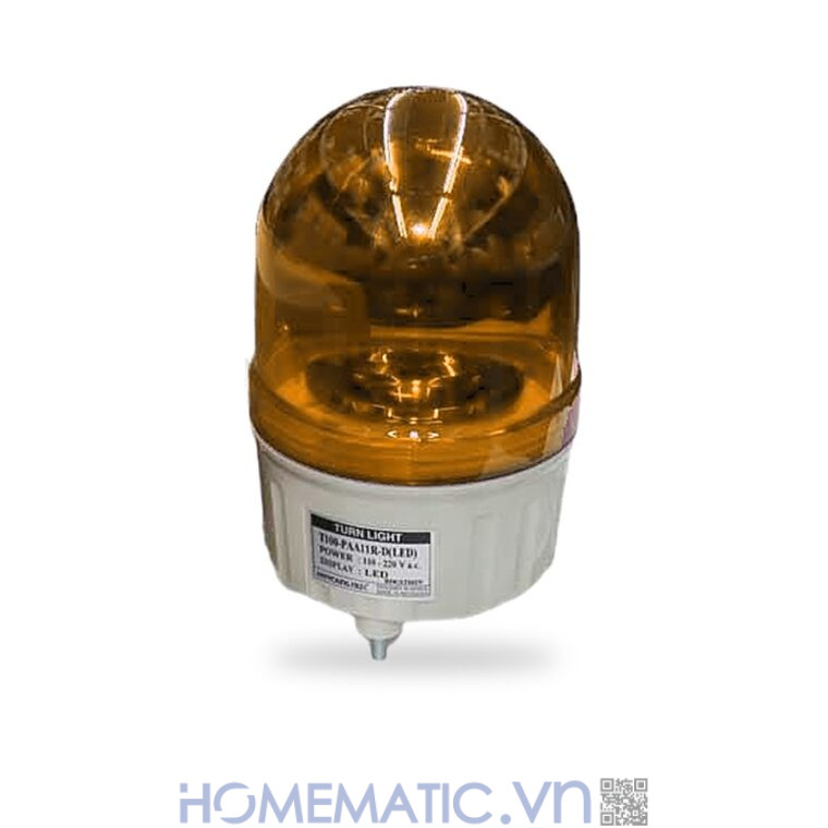 Đèn xoay cảnh báo Hanyoung T100 220V có còi nắp vòm màu vàng
