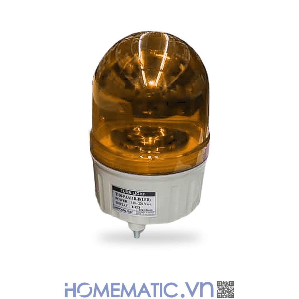Đèn xoay cảnh báo Hanyoung T100 220V có còi nắp vòm màu vàng