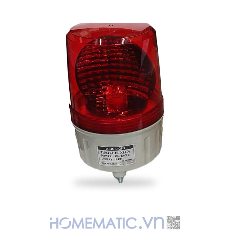 Đèn xoay cảnh báo Hanyoung T100 220V có còi nắp phẳng màu đỏ