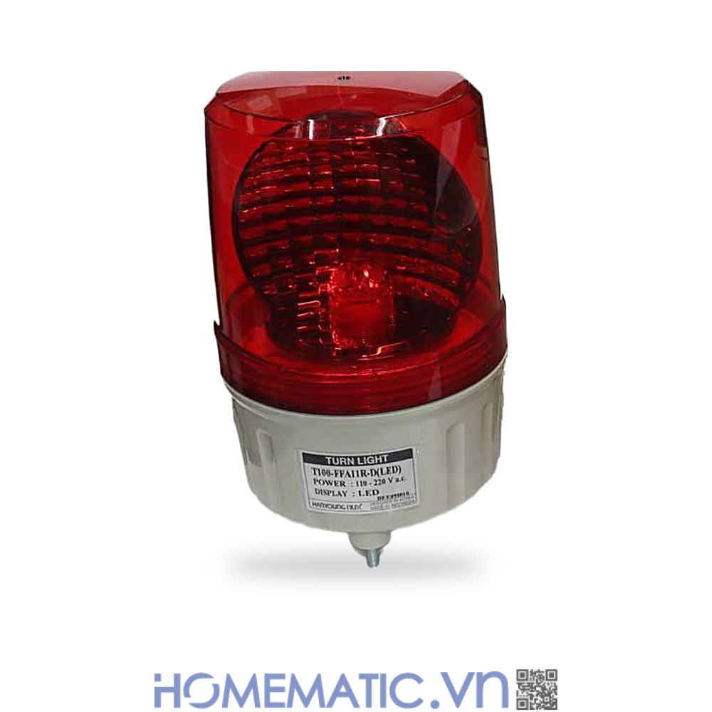 Đèn xoay cảnh báo Hanyoung T100 220V có còi nắp phẳng màu đỏ
