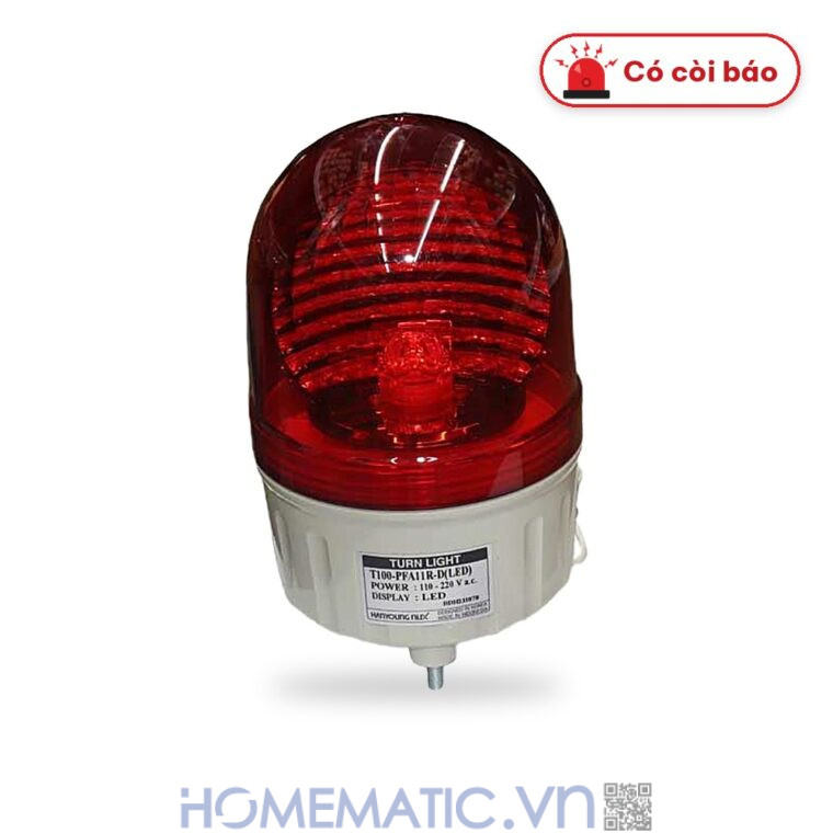 Đèn xoay cảnh báo Hanyoung T100 220V có còi nắp vòm màu đỏ có còi