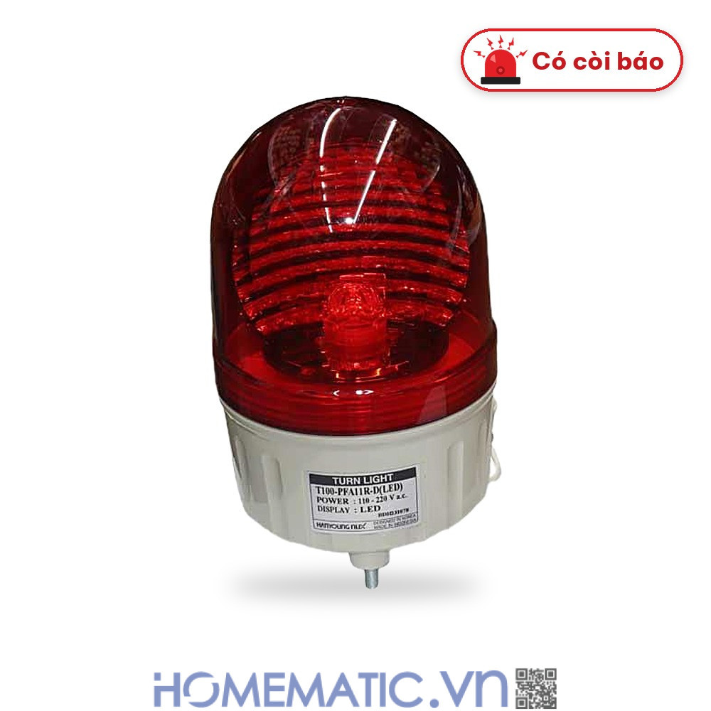 Đèn xoay cảnh báo Hanyoung T100 220V có còi nắp vòm màu đỏ có còi