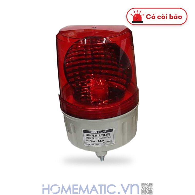 Đèn xoay cảnh báo Hanyoung T100 220V có còi nắp phẳng màu đỏ có còi Đèn xoay cảnh báo Hanyoung T100 220V có còi nắp phẳng màu đỏ có còi