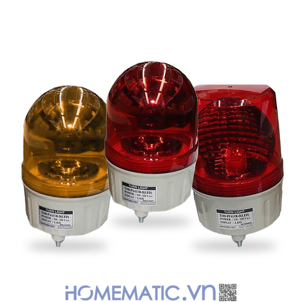 Đèn xoay cảnh báo Hanyoung T100 220V có còi các phiên bản nắp vòm, nắp phẳng