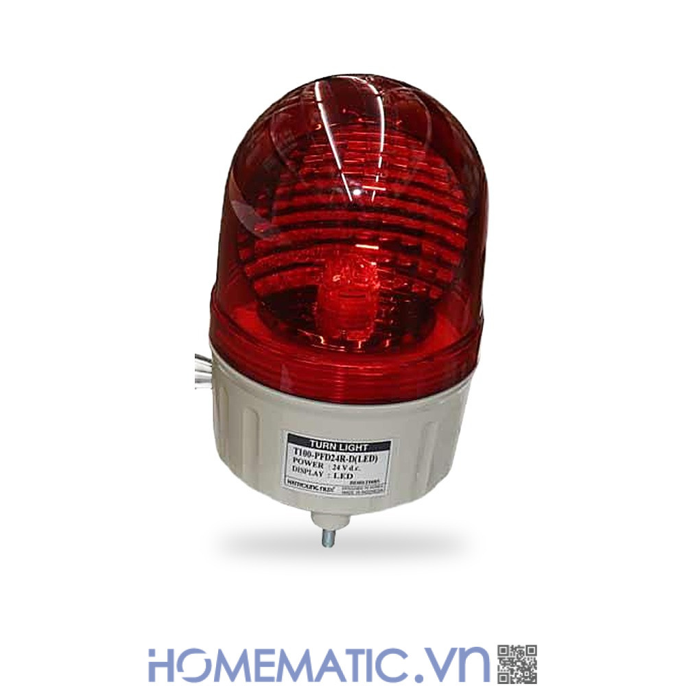 Đèn xoay cảnh báo Hanyoung T100 24VDC có còi nắp vòm màu đỏ