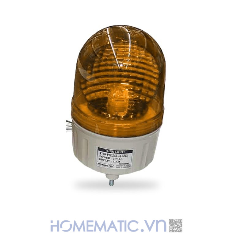 Đèn xoay cảnh báo Hanyoung T100 24VDC có còi nắp vòm màu vàng