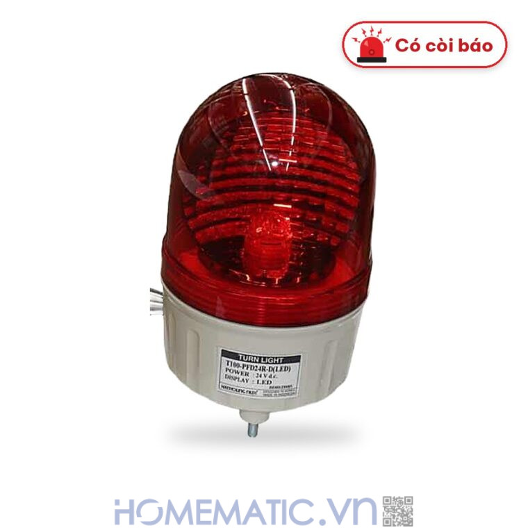 Đèn xoay cảnh báo Hanyoung T100 24VDC có còi nắp vòm màu đỏ có còi