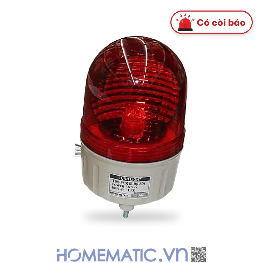 Đèn xoay cảnh báo Hanyoung T100 24VDC có còi nắp vòm màu đỏ có còi