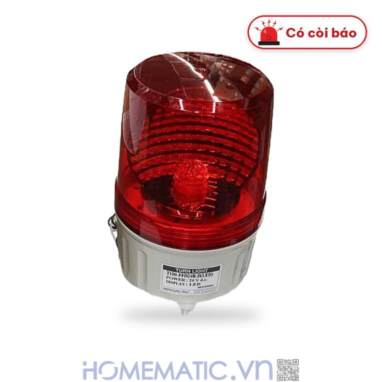 Đèn xoay cảnh báo Hanyoung T100 24VDC có còi nắp phẳng màu đỏ có còi Đèn xoay cảnh báo Hanyoung T100 24VDC có còi nắp phẳng màu đỏ có còi