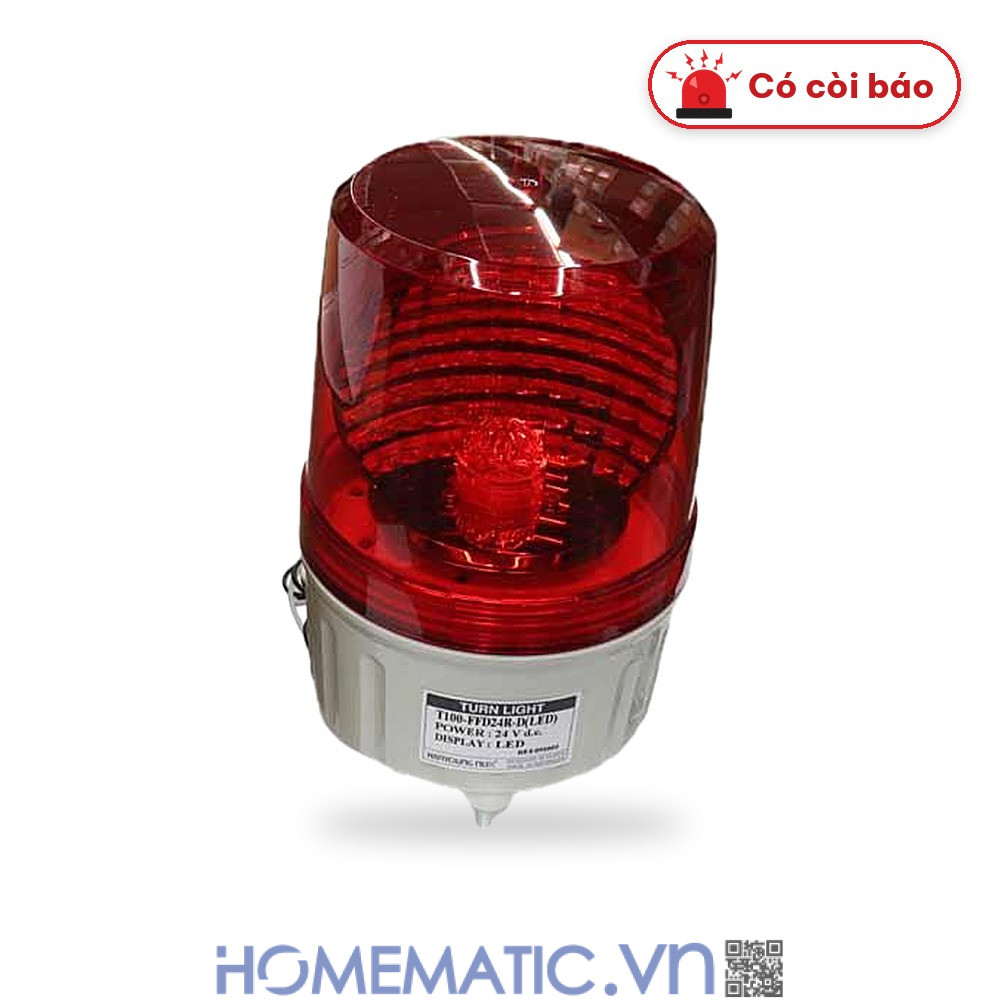 Đèn xoay cảnh báo Hanyoung T100 24VDC có còi nắp phẳng màu đỏ có còi