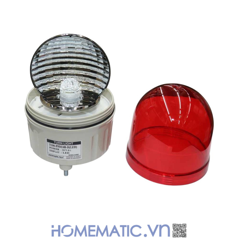 Đèn xoay cảnh báo Hanyoung T100 24VDC có còi bóng LED và chóa phản quang bên trong Đèn xoay cảnh báo Hanyoung T100 24VDC có còi bóng LED và chóa phản quang bên trong