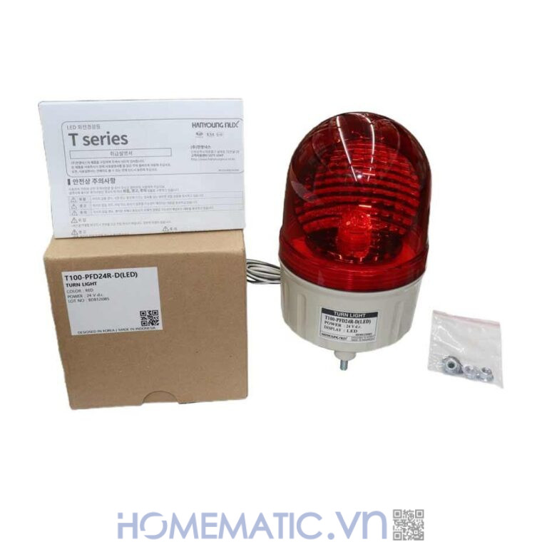 Đèn xoay cảnh báo Hanyoung T100 24VDC có còi trọn bộ sản phẩm Đèn xoay cảnh báo Hanyoung T100 24VDC có còi trọn bộ sản phẩm