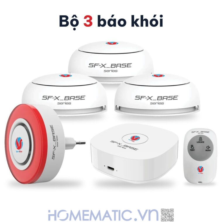 Hệ thống báo cháy không dây wifi gia đình Safefire SFX hỗ trợ đầu báo chuỗi liên hoàn bộ 3 đầu báo khói