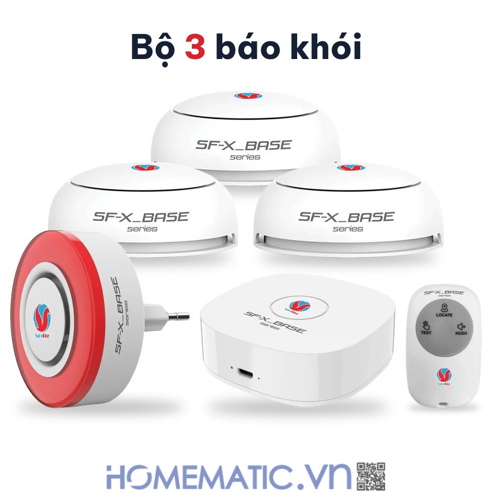 Hệ thống báo cháy không dây wifi gia đình Safefire SFX hỗ trợ đầu báo chuỗi liên hoàn bộ 3 đầu báo khói