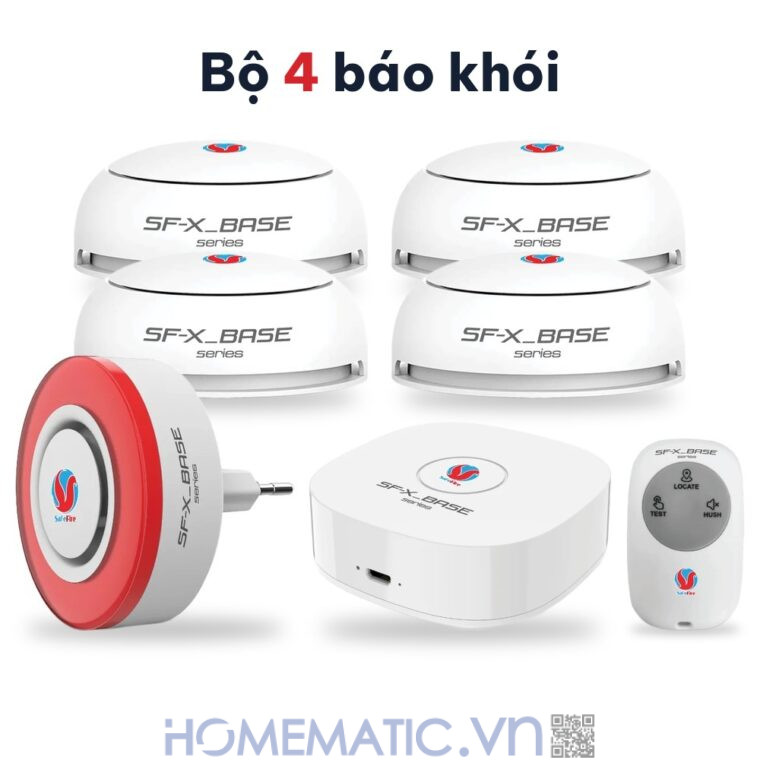 Hệ thống báo cháy không dây wifi gia đình Safefire SFX hỗ trợ đầu báo chuỗi liên hoàn bộ 4 đầu báo khói