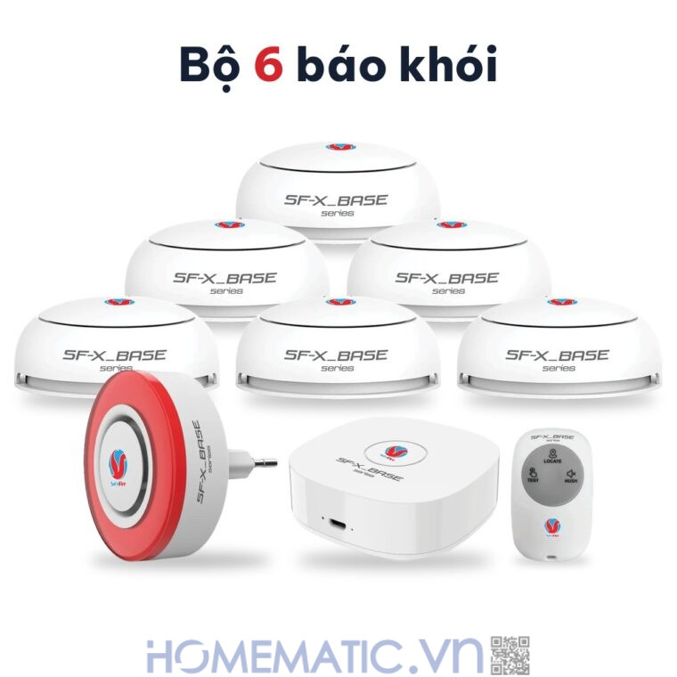 Hệ thống báo cháy không dây wifi gia đình Safefire SFX hỗ trợ đầu báo chuỗi liên hoàn bộ 6 đầu báo khói