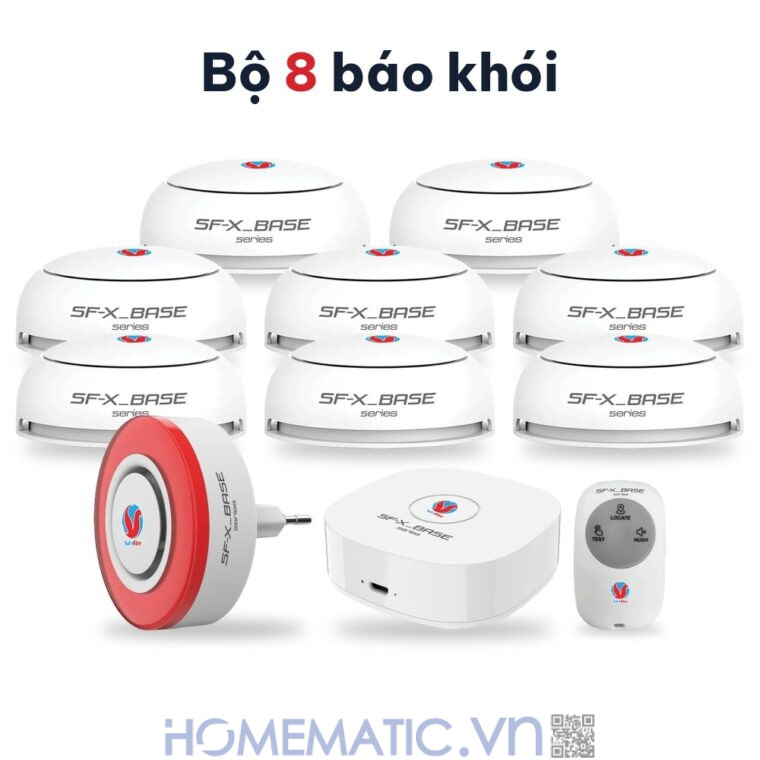 Hệ thống báo cháy không dây wifi gia đình Safefire SFX hỗ trợ đầu báo chuỗi liên hoàn bộ 8 đầu báo khói